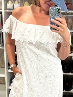 Tommy Bahama White Off-Shoulder Eyelet Sundress